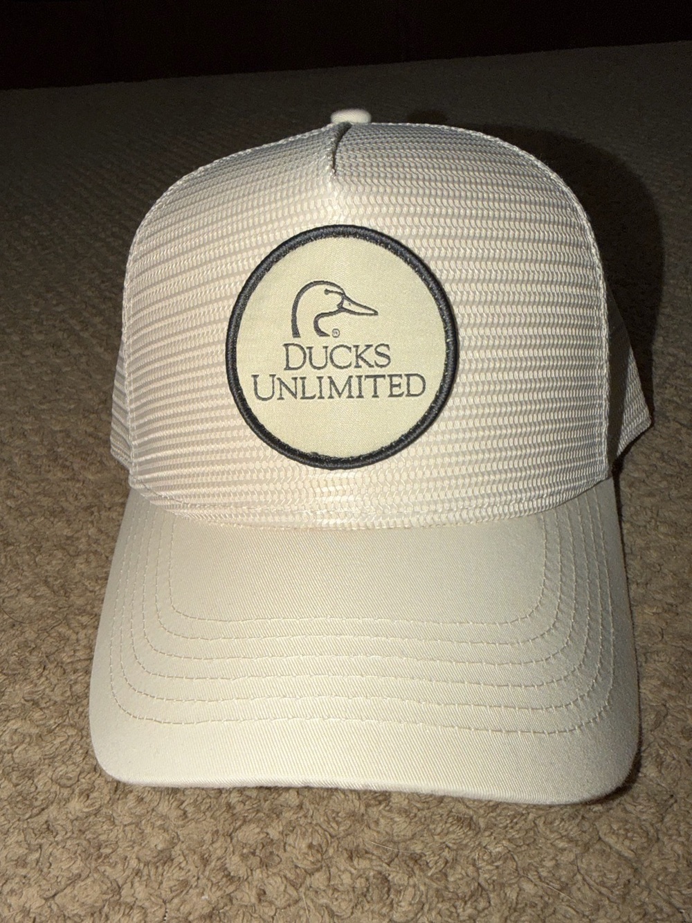 Ducks Unlimited Cream Mesh Trucker Hat with Patch Logo and Adjustable SnapBack